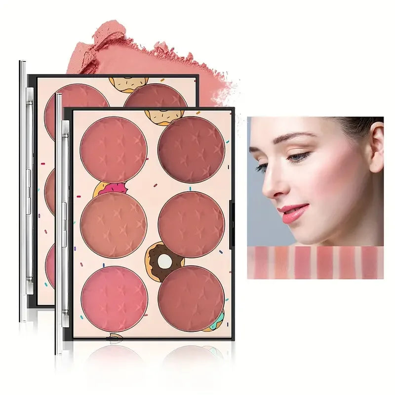 6-color blush palette, matte effect, natural long-lasting, high pigment, daily multi-color makeup set