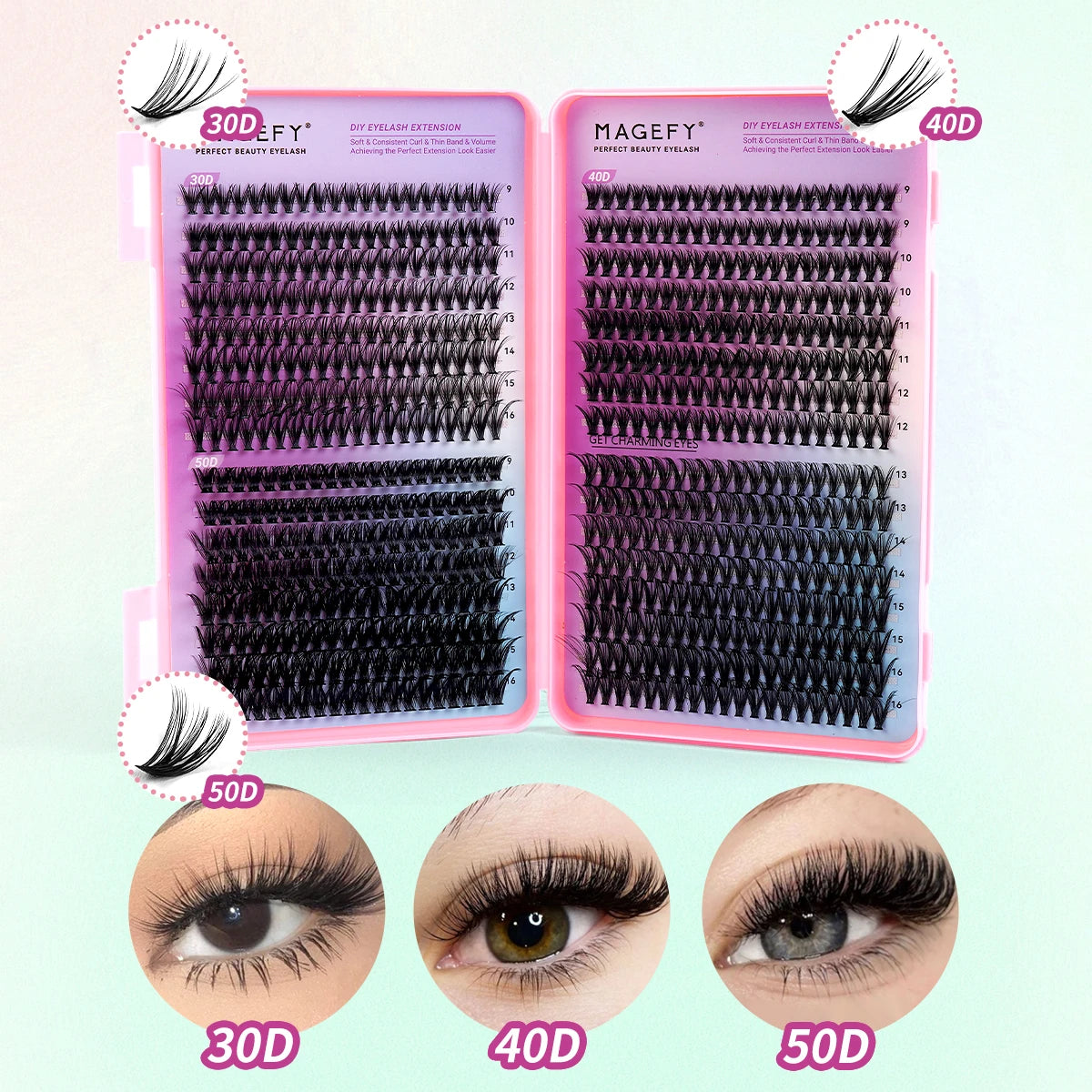MAGEFY DIY Lashes Extensions Kit 800pcs Lash Clusters 80D/100D Wispy Individual Lashes Mix 9-18mm Cluster Eyelash Extension