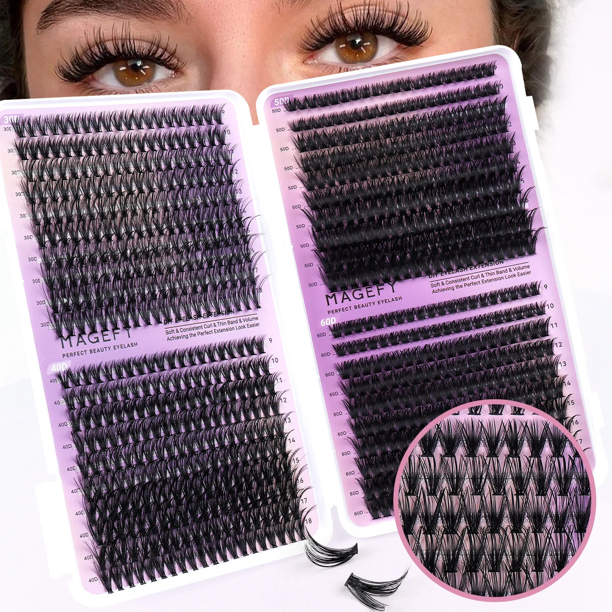 MAGEFY DIY Lashes Extensions Kit 800pcs Lash Clusters 80D/100D Wispy Individual Lashes Mix 9-18mm Cluster Eyelash Extension