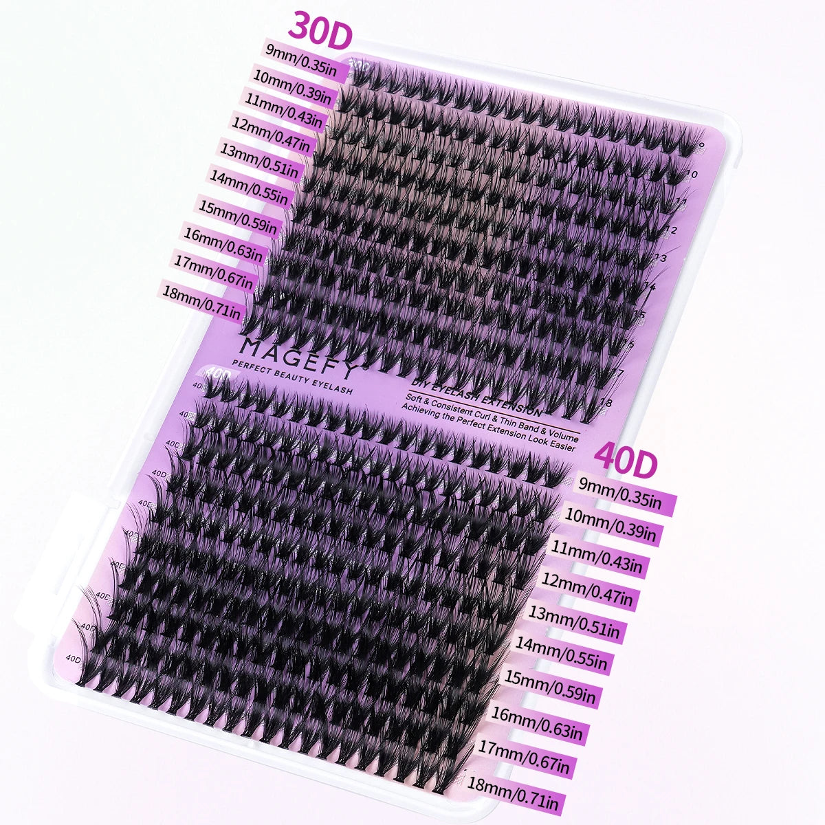 MAGEFY DIY Lashes Extensions Kit 800pcs Lash Clusters 80D/100D Wispy Individual Lashes Mix 9-18mm Cluster Eyelash Extension