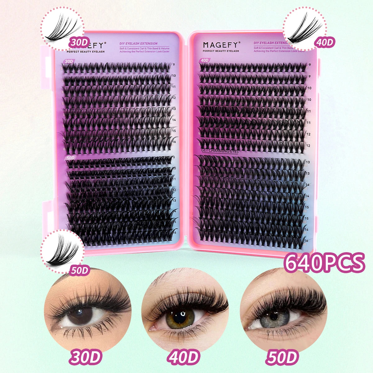 MAGEFY DIY Lashes Extensions Kit 800pcs Lash Clusters 80D/100D Wispy Individual Lashes Mix 9-18mm Cluster Eyelash Extension