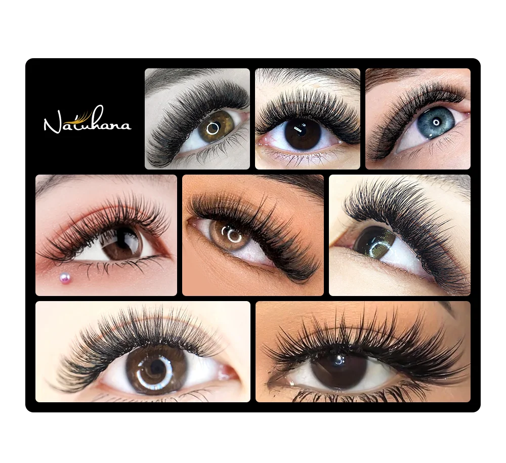 NATUHANA Wholesale 5Cases/Lot Artificial Mink Eyelash Extension Set B C D Curl Silk Eye Lashes Individual False Mink Eye Lashes