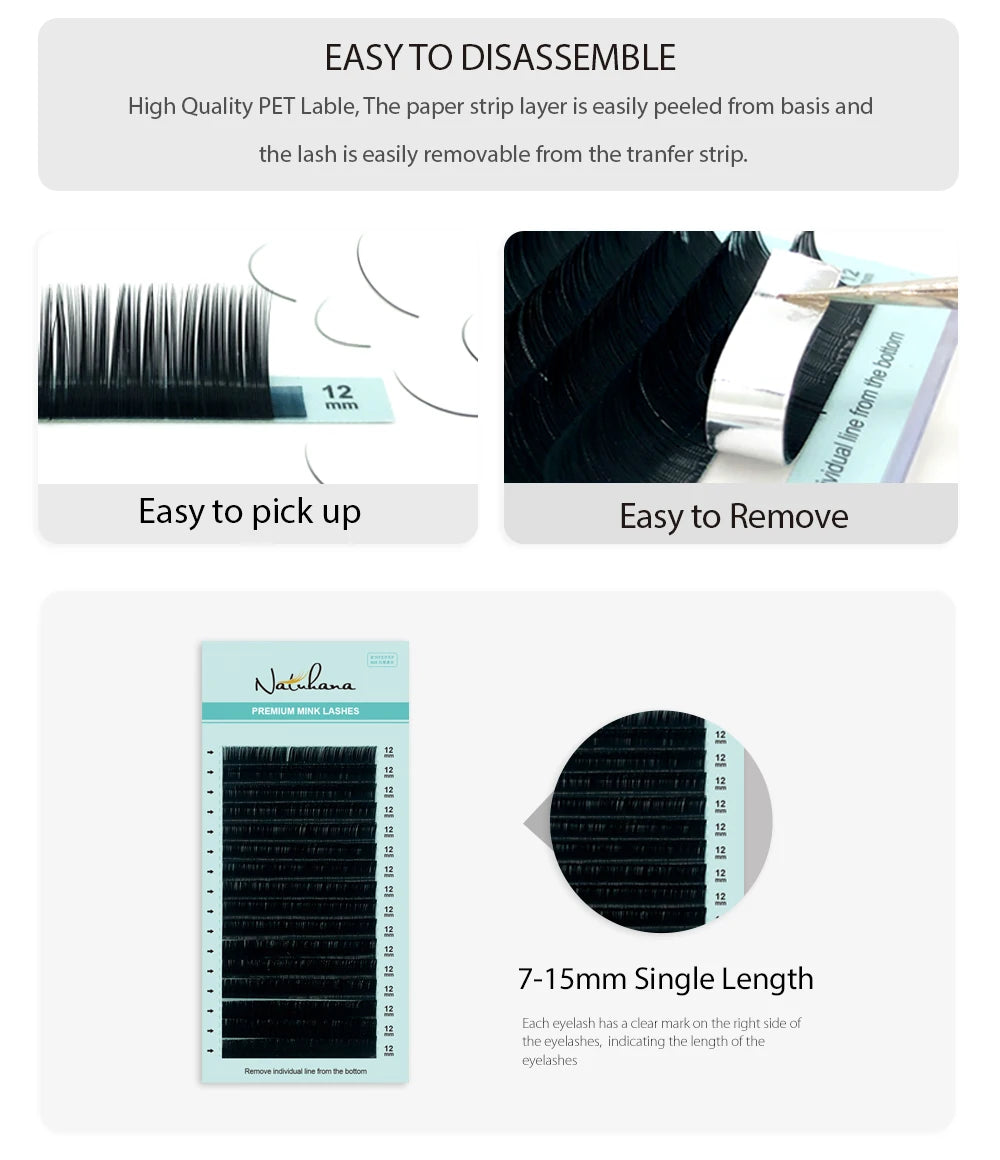 NATUHANA Wholesale 5Cases/Lot Artificial Mink Eyelash Extension Set B C D  Curl Silk Eye Lashes Individual False Mink Eye Lashes