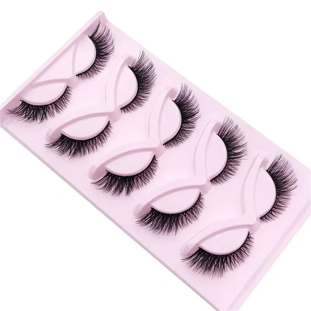 5 Pairs Cat Eye Lashes 24mm Wispy Fake Lashes Fluffy Cat Eye Lashes Extensions False Eyelashes