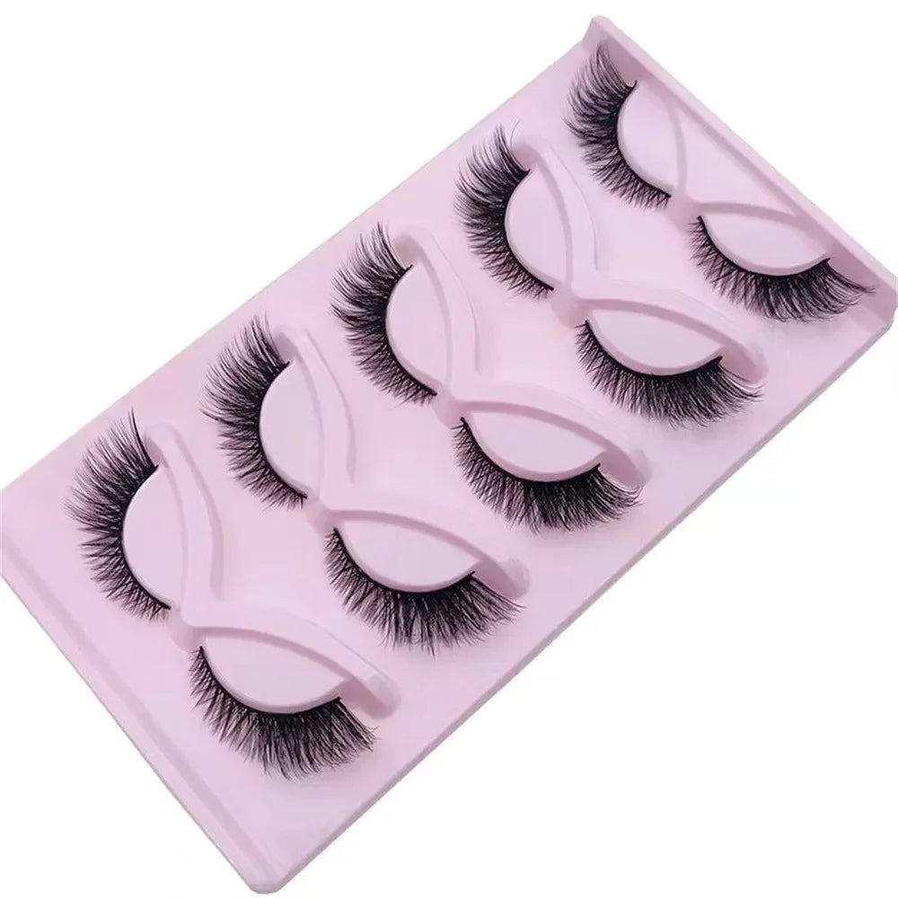 5 Pairs Cat Eye Lashes 24mm Wispy Fake Lashes Fluffy Cat Eye Lashes Extensions False Eyelashes