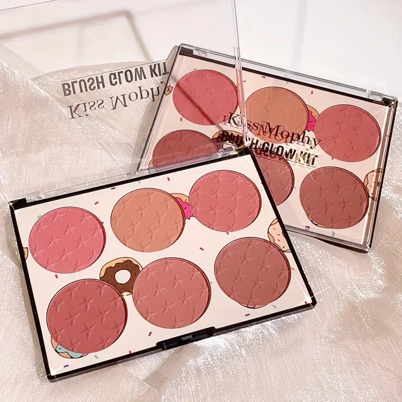6-color blush palette, matte effect, natural long-lasting, high pigment, daily multi-color makeup set