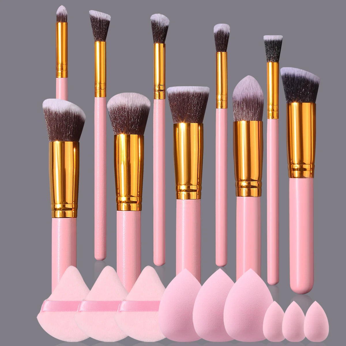 19 sets of pink makeup tools with high appearance standards:10 makeup brushes,3 beauty eggs,3 powder puffs, and 3 mini beauty eggs