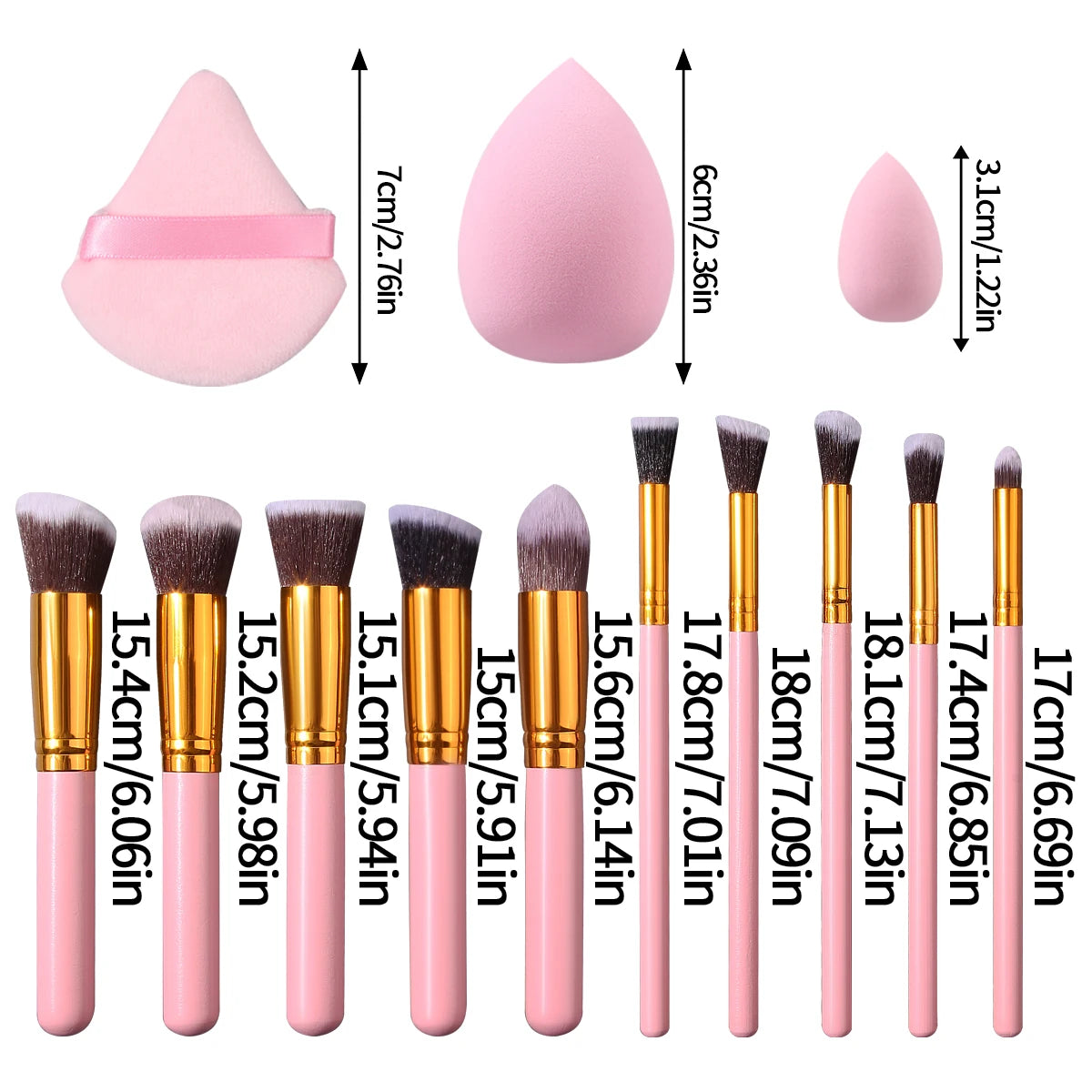 19 sets of pink makeup tools with high appearance standards:10 makeup brushes,3 beauty eggs,3 powder puffs, and 3 mini beauty eggs