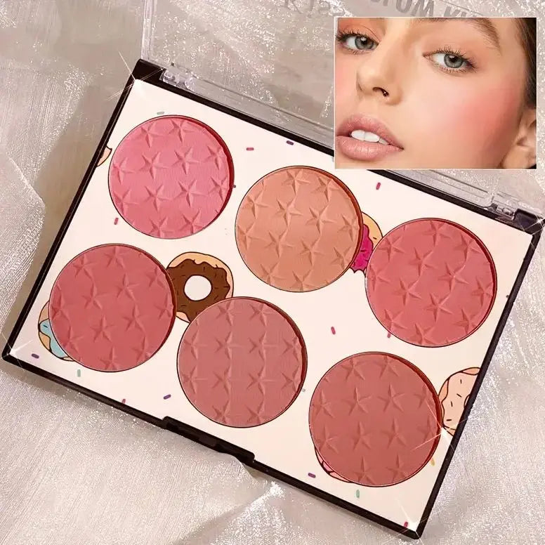 6-color blush palette, matte effect, natural long-lasting, high pigment, daily multi-color makeup set